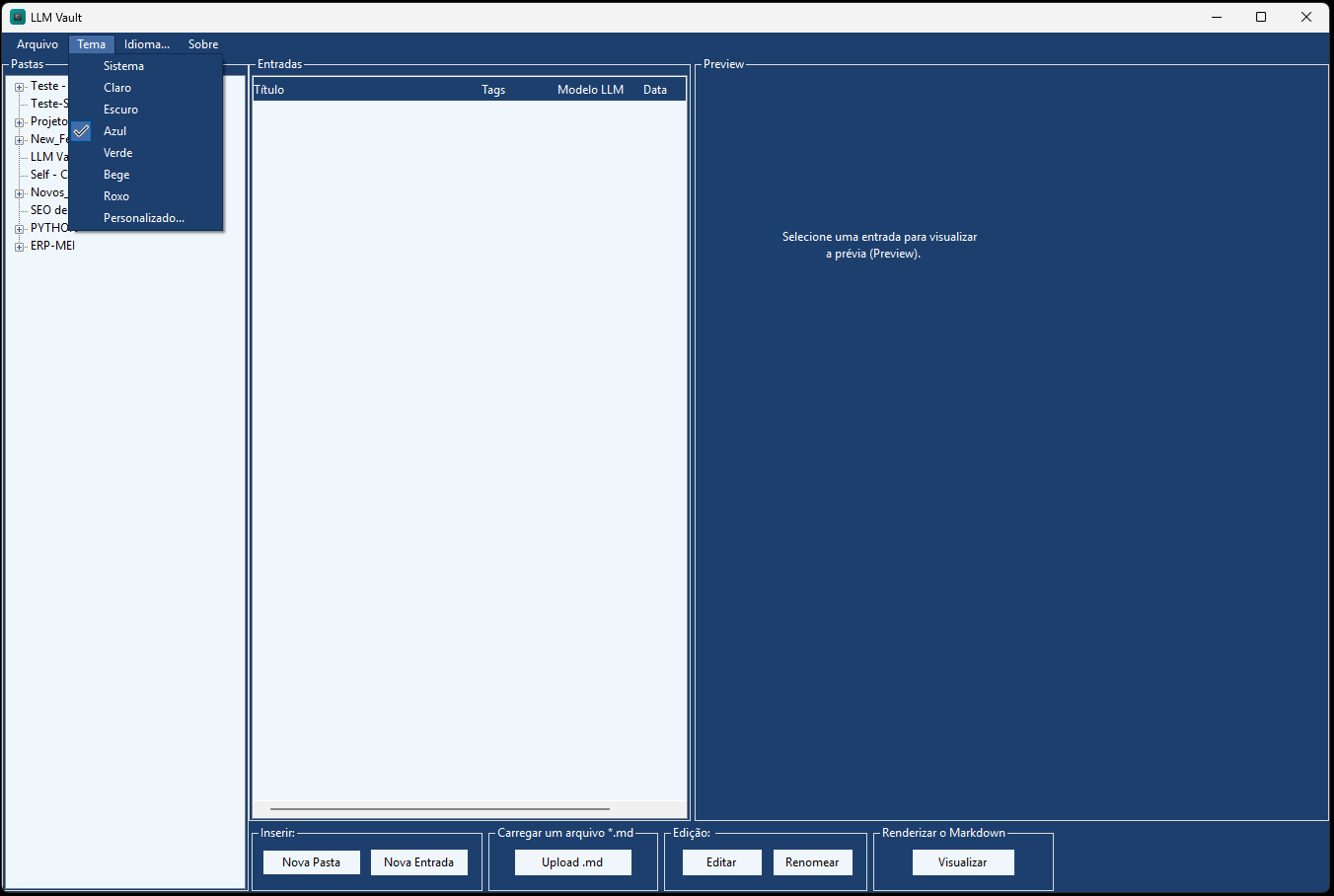 Fig. 6: Menu Tema aberto, mostrando as opções disponíveis.