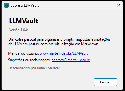 Fig. 12: Tela Sobre, com a versão do LLMVault.