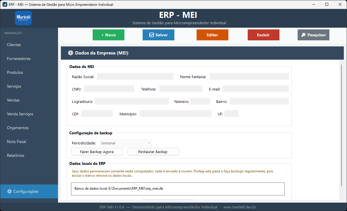 Fig. 11: Tela de configuração dos dados da empresa.