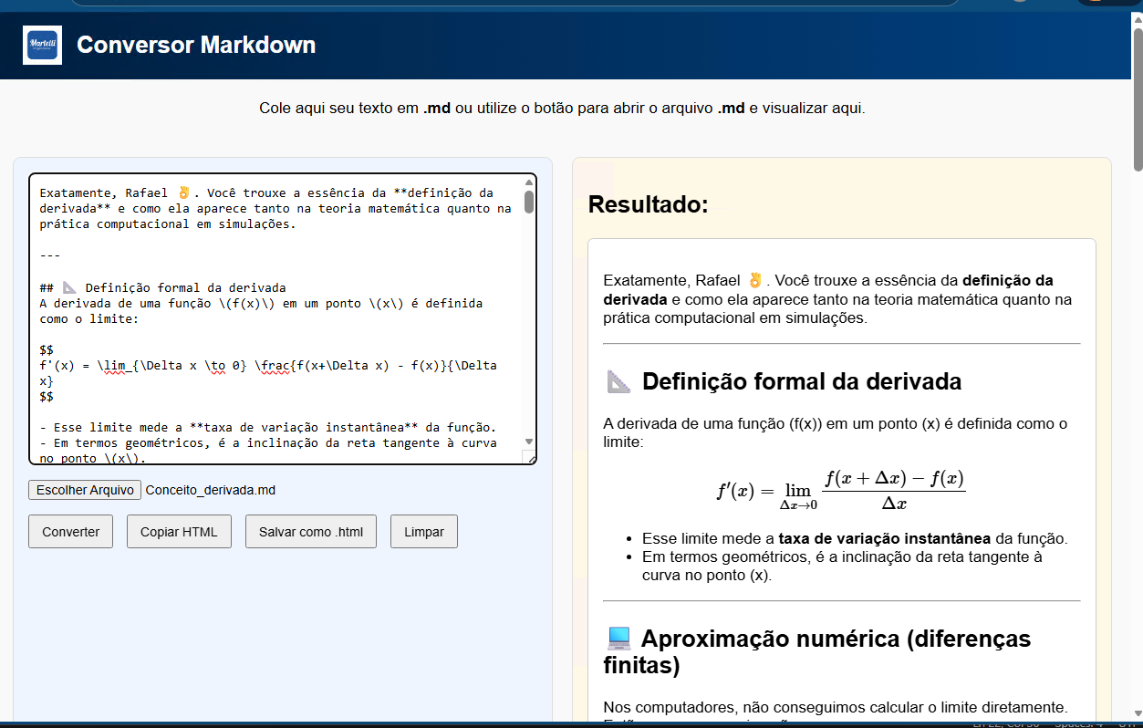 Tela do Conversor Markdown para HTML