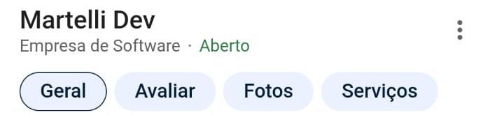 Perfil da Martelli Dev na busca do Google pelo celular, com as abas Geral, Avaliar, Fotos e Serviços.