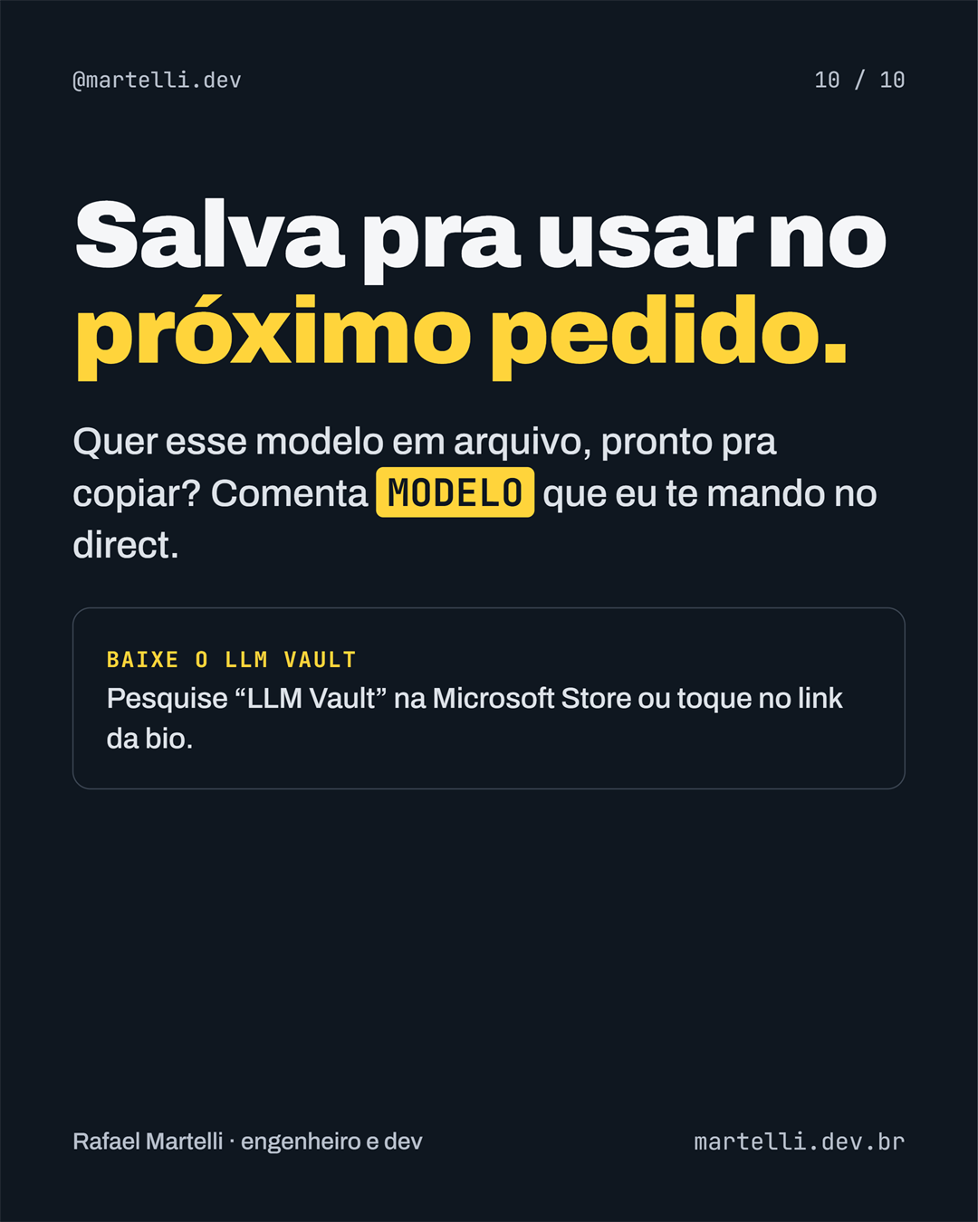 Salve para usar no próximo pedido. Baixe o LLM Vault: pesquise LLM Vault na Microsoft Store.