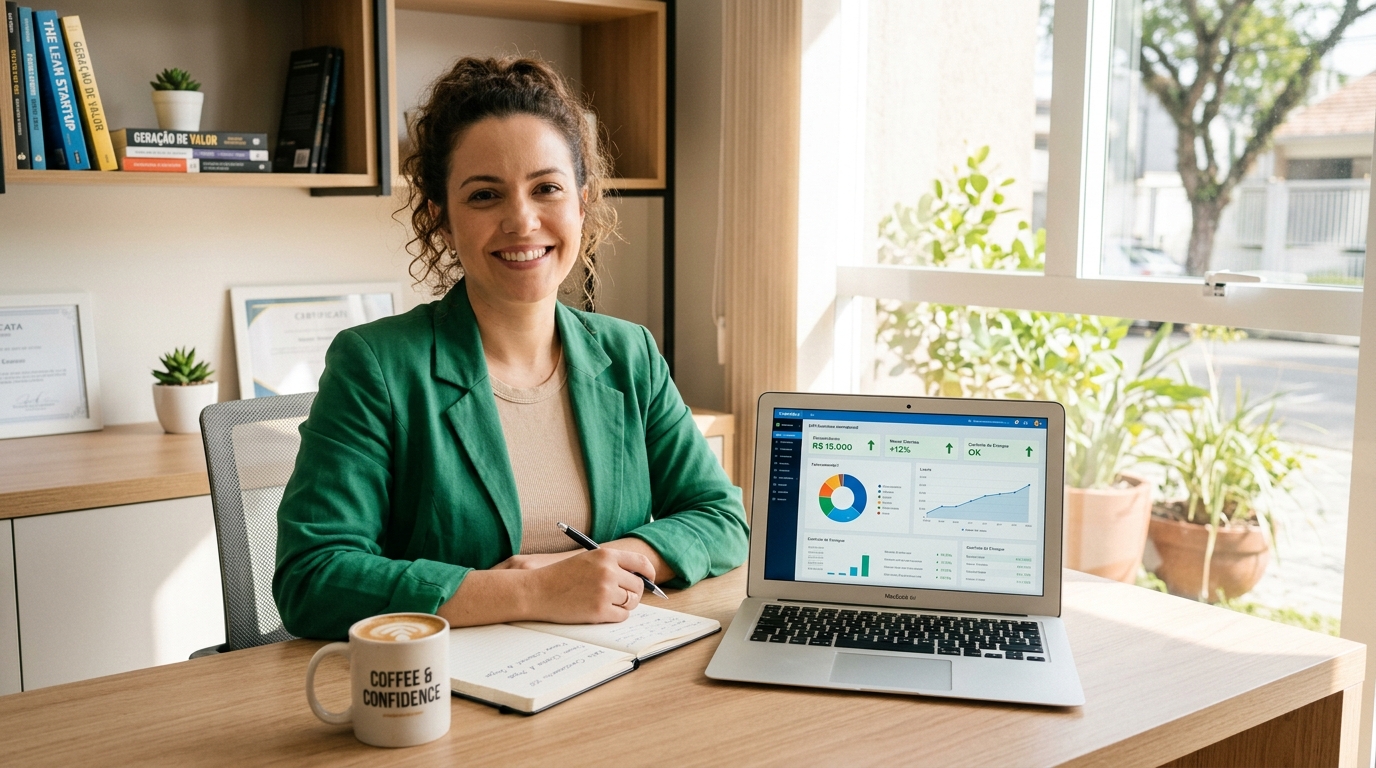Microempreendedor tranquilo utilizando o sistema ERP MEI de forma organizada